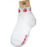 For Bare Feet Pair of Dog Paw Print Ankle Socks White Size 9-11 Red