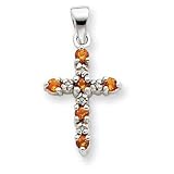 14k White Gold Citrine & Diamond Cross Pendant