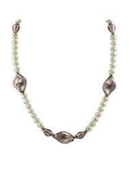 16" 14KW 6.5-7mm freshwater cultured pearl and murano glass drop necklace with 14KW filigree clasp.