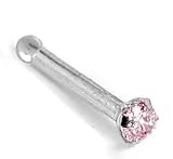 1.5mm Pink Diamond - 950 Platinum Nose Ring Bone / Stud- 20 Gauge