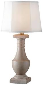 Kenroy 32223COQN Patio - One Light Outdoor Table Lamp, Coquina Finish with Clear Glass with Gray Tweed Shade