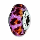 Sterling Silver Reflections Pink/Brn Jaguar Glitter Overlay Glass Bead