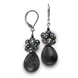 .925 Silver, Black Labradorite & Pearl Cluster Earrings