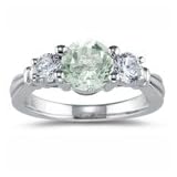 0.50 Ct Diamond and 1.06 Cts Green Amethyst Ring in 14K White Gold