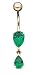 Pointed Pears 14 karat Gold belly button ring with Emerald CZ gemstones