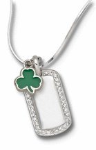 Boston Celtics 3/8 Plain Shamrock Enameled Charm on Sterling Silver Mini Dog Tag Necklace