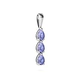 14K White Gold Pear Genuine Tanzanite 3-Stone Pendant