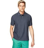 2" Longer Blue Harbour Cotton Rich Marl Polo Shirt with Stay New™