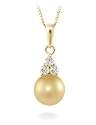 PremiumPearl 8-11mm Golden South Sea Pearl Pendant AAA Quality 14k Gold & Diamonds