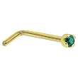 Solid 14KT Yellow Gold 1.5mm Genuine Green Diamond L-Shaped Nose Ring - 20 Gauge