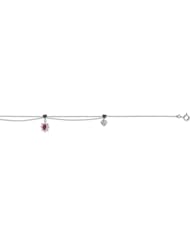 14k White Gold, Various Charm Anklet with Red and White Created Gems.