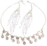 Online Jewelry Earring & Necklace Sets Sterling Silver & Rosequartz Gemstones (gnklcs299)