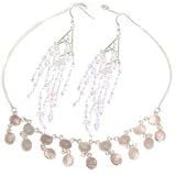 Sterling Silver Jewelry Sets - Earring & Necklace with Rosequartz Gemstones (gnklcs299)
