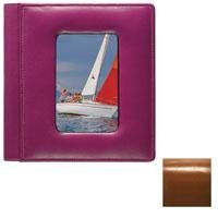 Raika #168 Handcrafted Top Grain Leather, 4-in x 6-in Foldout 4-up Post Bound Photo Album, with Front Cover Window, Glazed Wather Buffalo, Color: Royel Tan