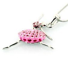 Gorgeous Large Dancing Girl Pink Crystal Skirt Charm Necklace