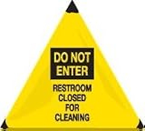 Handy Cone Floor Sign, 3 Sided Pyramid, 18 in Yellow - DO NOT ENTER RESTROOM CLOSED FOR CLEANING