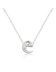 Alexander James White Gold Rhodium Plated Micro Pave Cubic Zirconia E Initial Pendant with Lobster Clasp set in Silvertone All pendants come with 16 Inch chain.