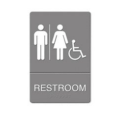 U S Stamp Ada Sign, Restroom/Wheelchair Accessible Tactile Symbol, Molded Plastic, 6 X 9