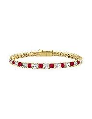 Ruby and Diamond Tennis Bracelet : 14K Yellow Gold - 5.00 CT TGW