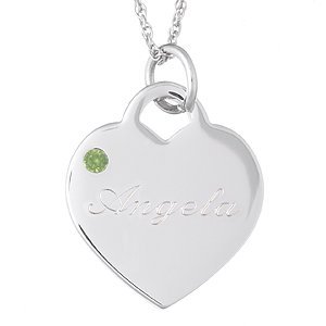 August Engraved Birthstone Heart Charm Pendant - Personalized Jewelry
