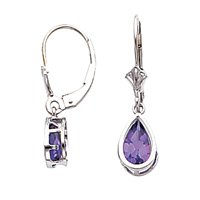 14k White Gold 8x5mm Pear Amethyst Leverback Earrings