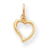 14k Solid Polished Flat-Backed Heart Charm - Measures 9.4x16.4mm - JewelryWeb