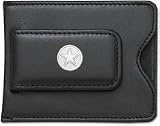 Dallas Cowboys Sterling Silver Round "Star" on Black Leather Money Clip / Credit Card Holder