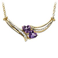 Heart Shaped Amethyst and Diamond Fashion Necklace in 10kt. Gold