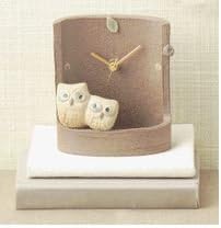Shigaraki Ceramic Parent-child Owl Table Clock (4-0140) New From Japan F/s