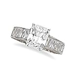 Rhodium Plated Sterling Silver Emerald-Cut CZ Ring with Baguette-Cut CZ Sides
