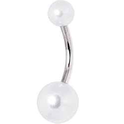 White Faux Pearl Belly Ring