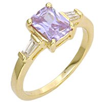 Gold Plated Brass Minimalist Ring with Light Amethyst Cubic Zirconia, Sizes: 5-10