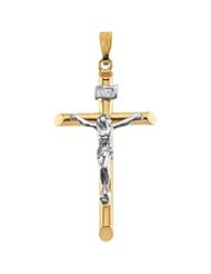 Two Tone Crucifix Pendant 14K Yellow/White Gold 32.00X19.00 mm