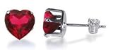 Sterling Silver Ruby Cubic Zirconia 4 MM Heart Stud Earrings