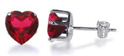 Sterling Silver Ruby Cubic Zirconia 4 MM Heart Stud Earrings
