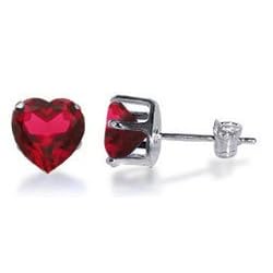 Sterling Silver Ruby Cubic Zirconia 4 MM Heart Stud Earrings by Gem Avenue