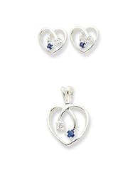 Genuine IceCarats Designer Jewelry Gift Sterling Silver Blue & Clear Cz Heart Earring & Pendant Set