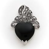 Sterling Silver Marcasite and Onyx Heart Pendant