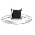 0.50ct Natural Treated Black Princess Cut Diamond Solitaire Ring in 14K White Gold (AAA quality , Dark Black color)