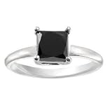 0.50ct Natural Treated Black Princess Cut Diamond Solitaire Ring in 14K White Gold (AAA quality , Dark Black color)