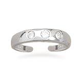 Rhodium Plated 3 CZ Toe Ring