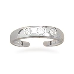 Rhodium Plated Toe Ring with 3 CZs