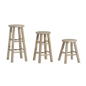 Round Top Stool - 18" Seat Height-Unfinished Wood (Unfinished) (18"H x 12"W x 12"D)