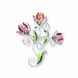 Clearly Charming Crystal Flowers Sterling Silver and Enamel Pin