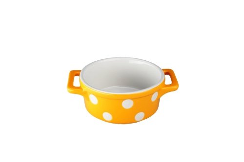 Bias Cordon Bleu 10-Ounce Mini Round Baker with Handles Marigold with Polka Dots, Set of 4