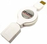 Cable, Retractable, White, USB 2.0 Compatabile, A-A, M-F, Ext., 48, ZipLinQ - (iPod Shuffle Cable)(UPC# 724580612506 MSRP $14.99)
