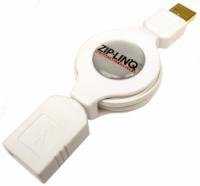 Cable, Retractable, White, USB 2.0 Compatabile, A-A, M-F, Ext., 48, ZipLinQ - (iPod Shuffle Cable)(UPC# 724580612506 MSRP $14.99)