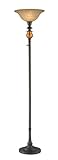 Lite Source LS-81078 Nisha Torchiere Lamp, Aged Bronze with Light Amber Glass Shade