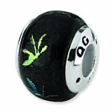 Sterling Silver Reflections Green Dragonfly Dichroic Glass Bead