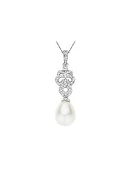Sterling Silver 0.04 CT TDW Accent Diamonds and Freshwater White Pearl Fashion Pendant (G-H, I3)